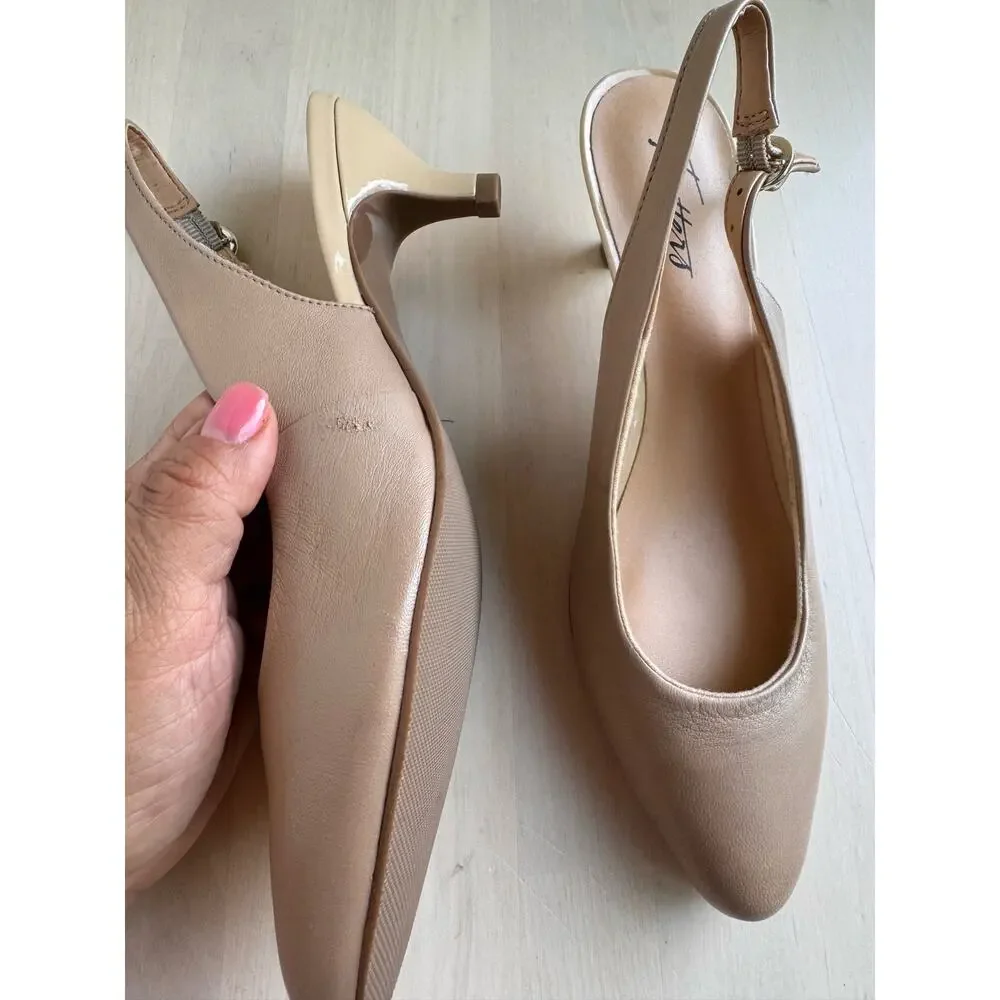 Trotters Keely Beige Leather Kitten Heel Pumps Comfort Dress Shoes Size 6